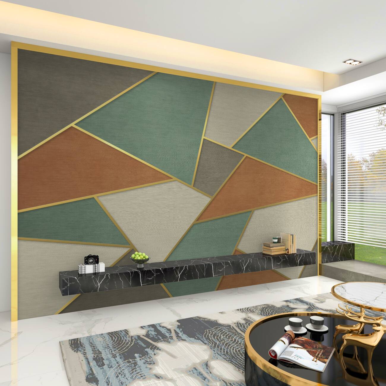 Fototapeta Turquoise Marble ze złotą sekcją