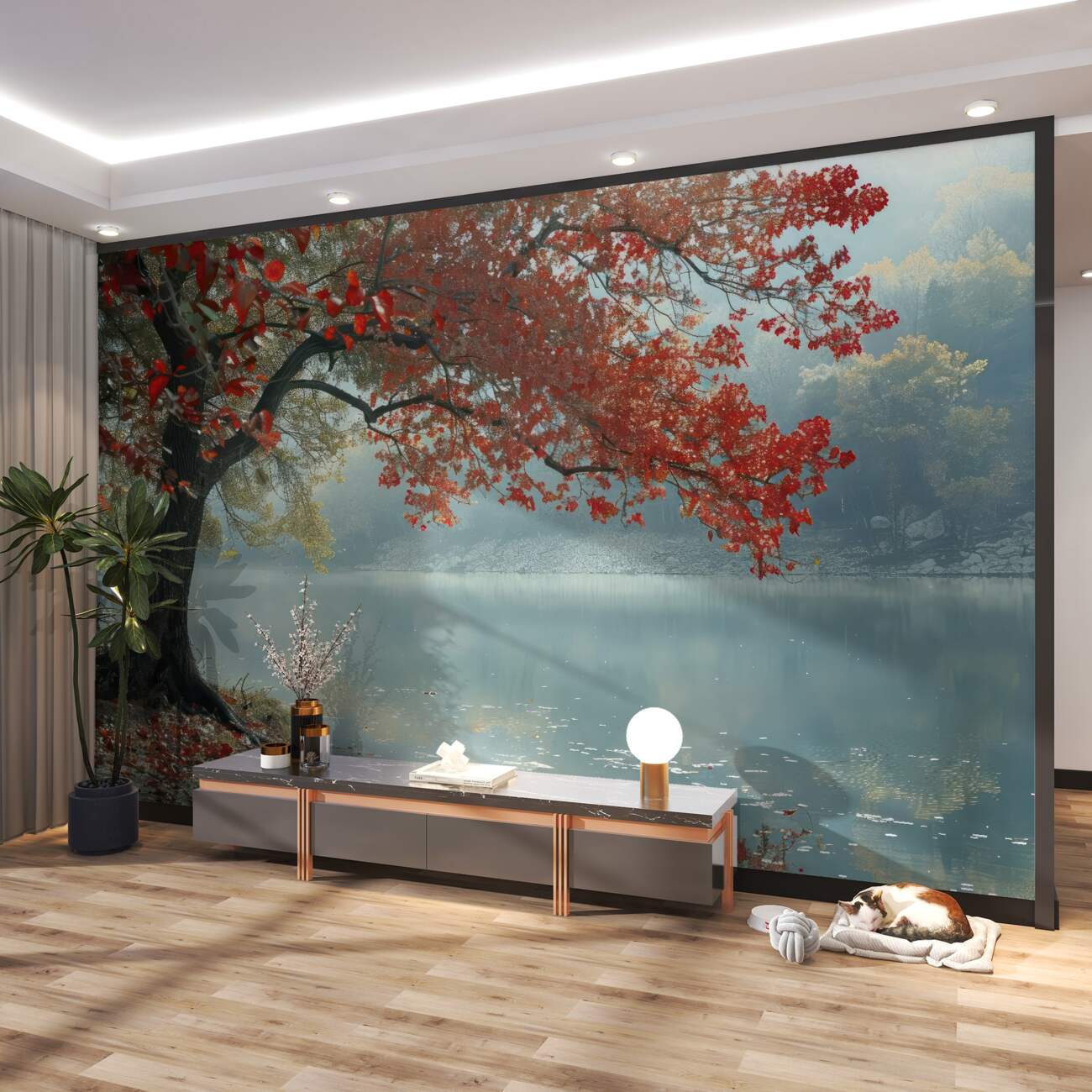 Fototapeta Czerwona Sakura z cichą wodą
