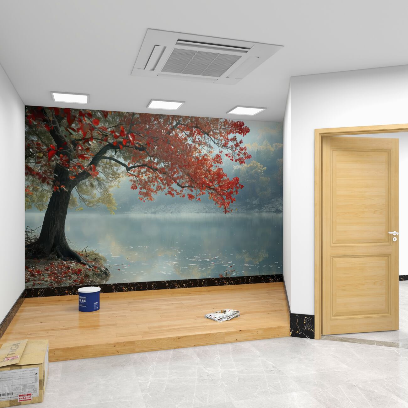 Fototapeta Czerwona Sakura z cichą wodą