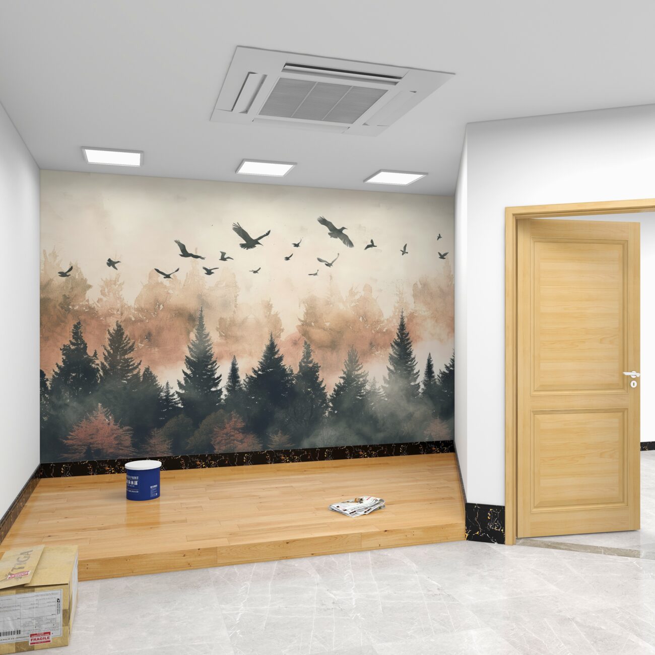 Fototapeta Wiele ptaków nad drzewami