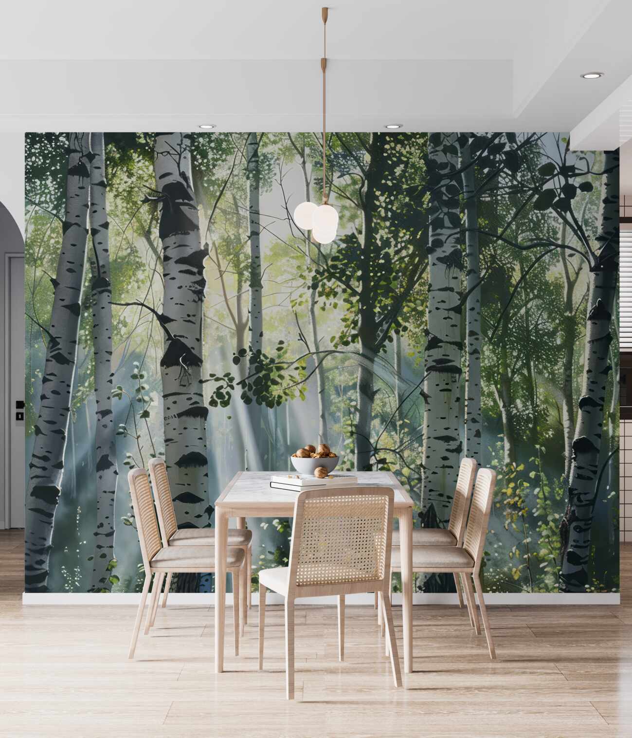 Fototapeta Poranek w lesie brzozy