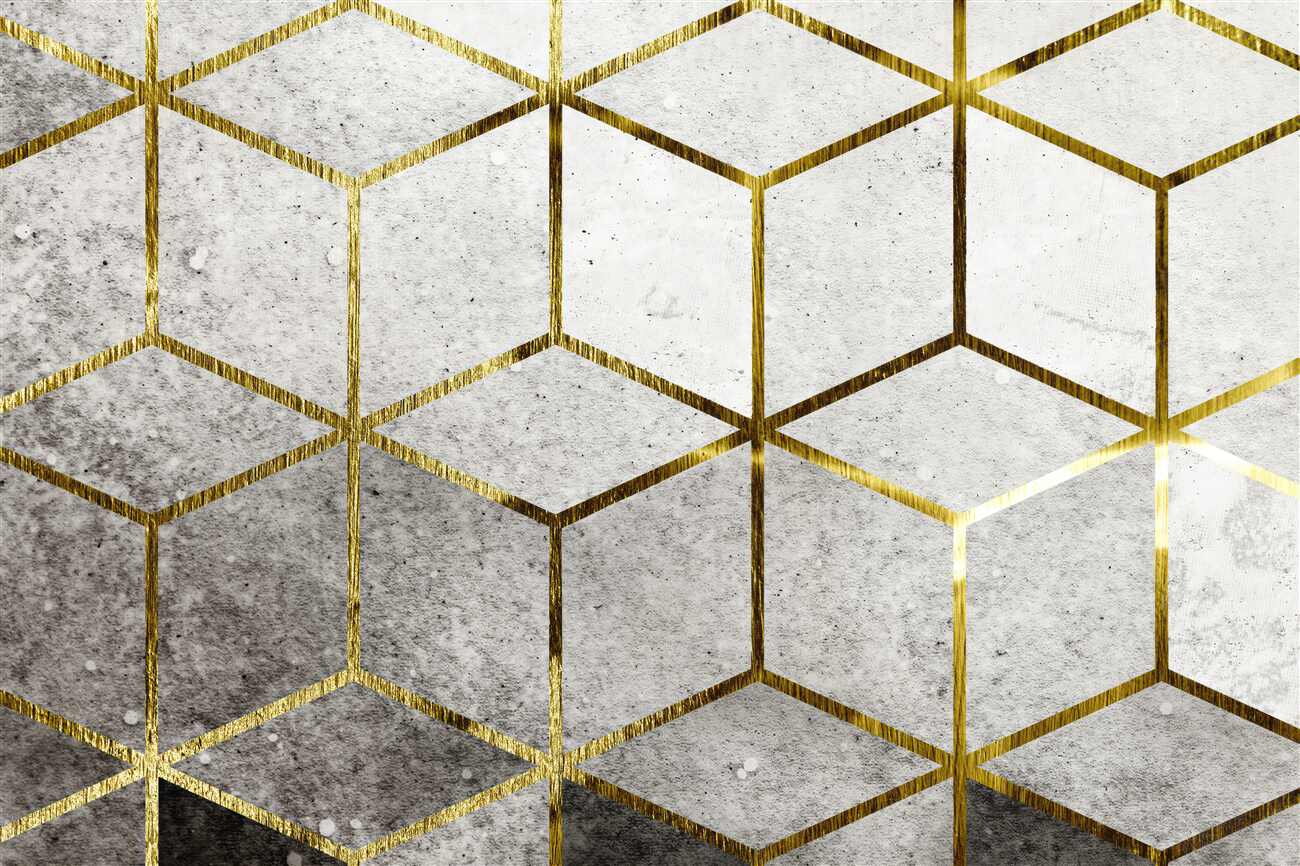 Fototapeta Złote geometryczne kształty na szarym tle