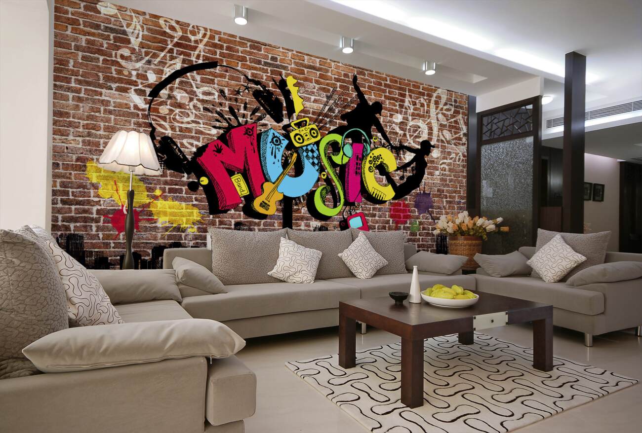 Fototapeta Jasne graffiti na ceglanej ścianie
