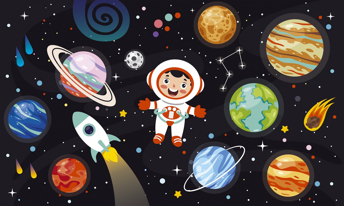 Fototapeta Chłopiec w astronaucie w kosmosie