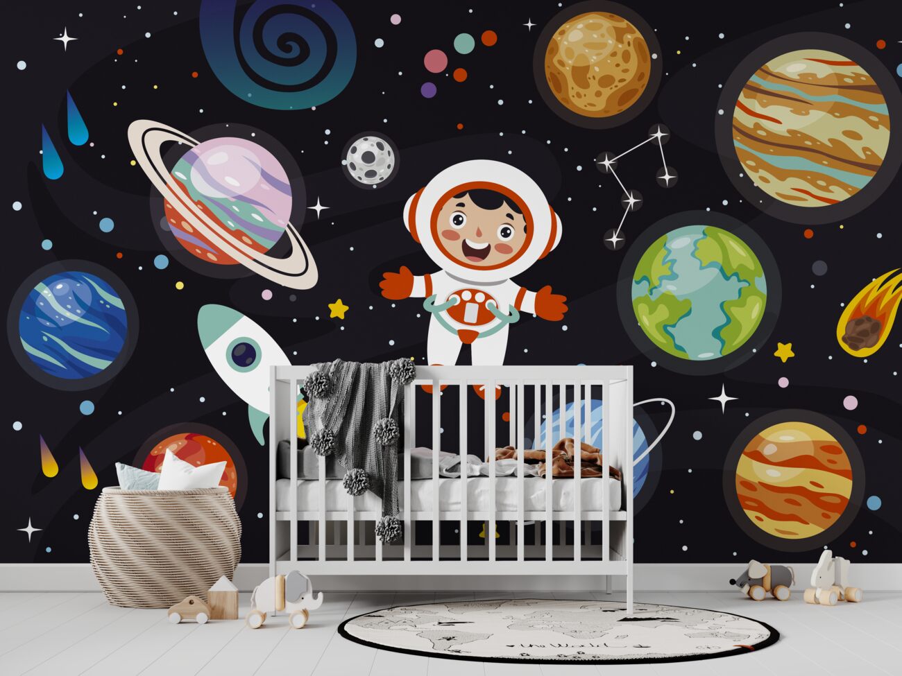 Fototapeta Chłopiec w astronaucie w kosmosie