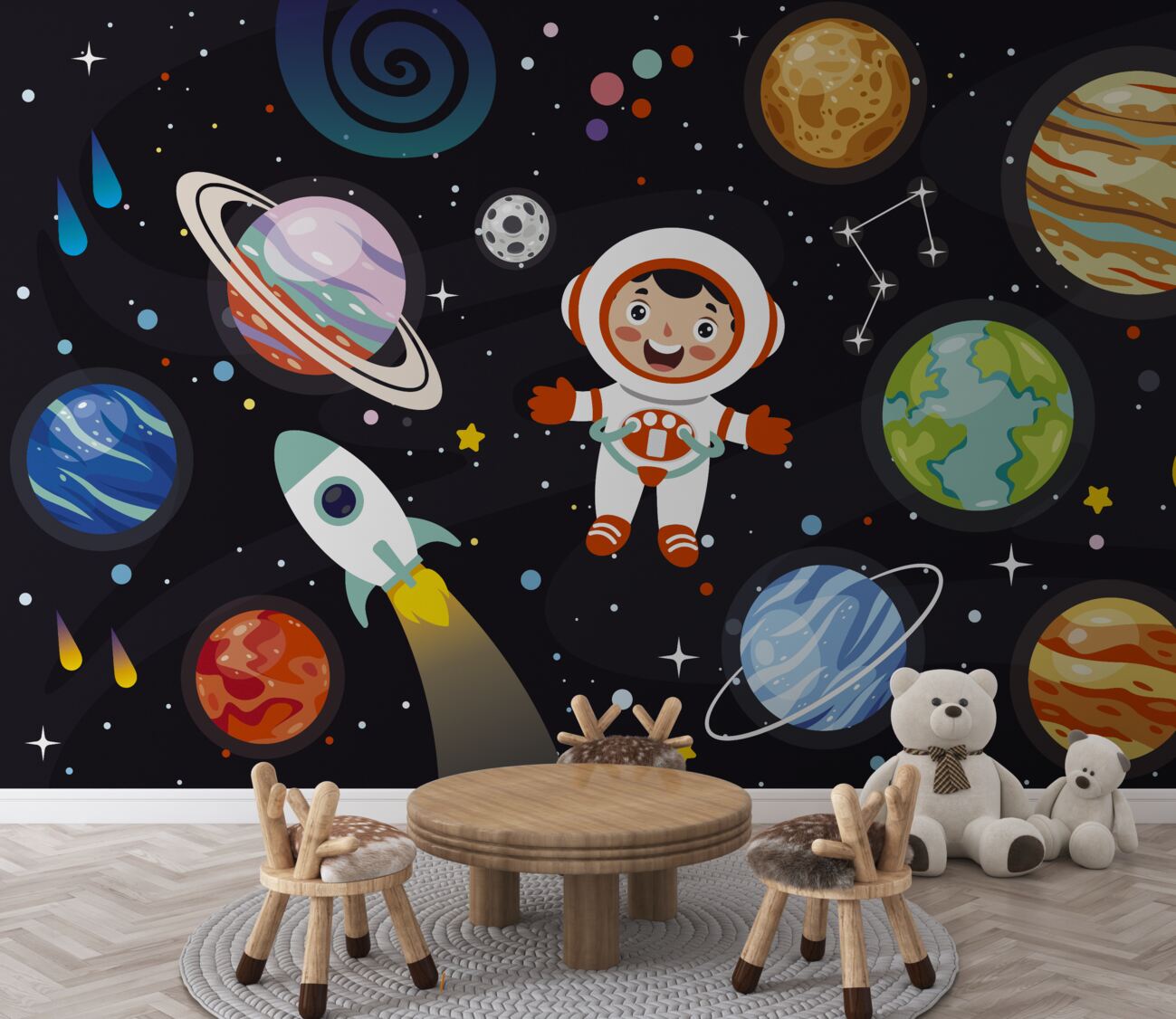Fototapeta Chłopiec w astronaucie w kosmosie