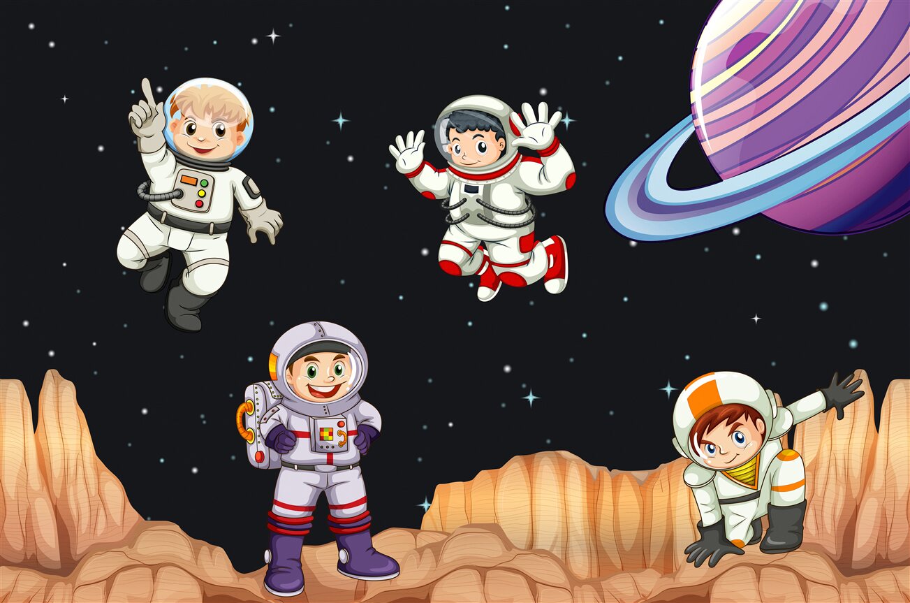 Fototapeta Młodzi astronauci studiują nową planetę