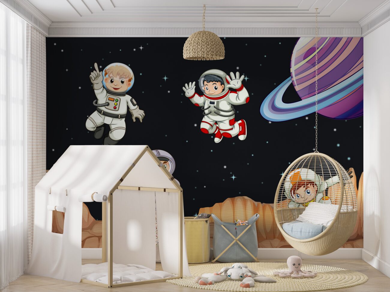 Fototapeta Młodzi astronauci studiują nową planetę