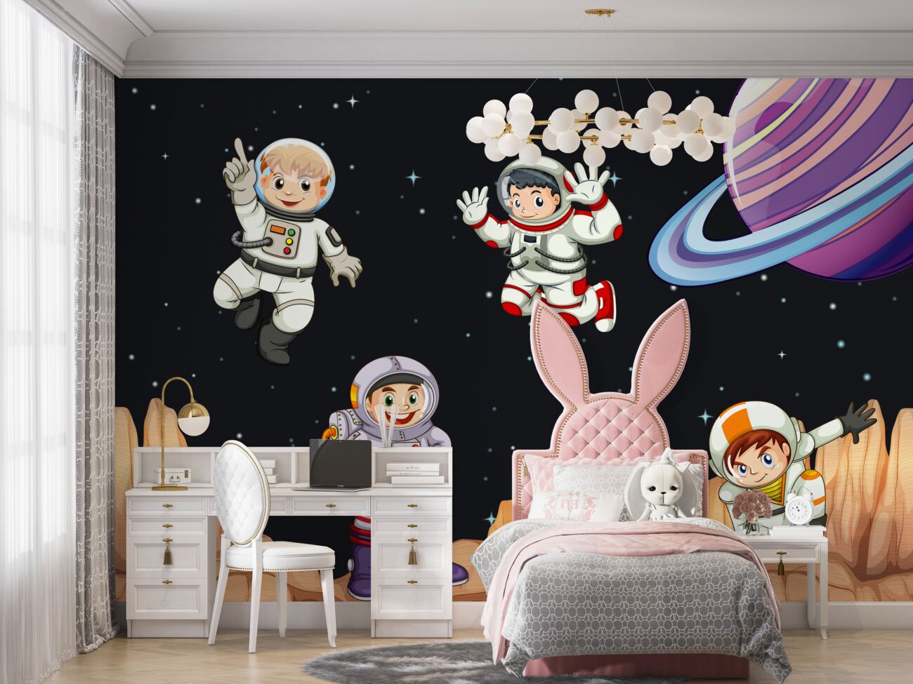 Fototapeta Młodzi astronauci studiują nową planetę