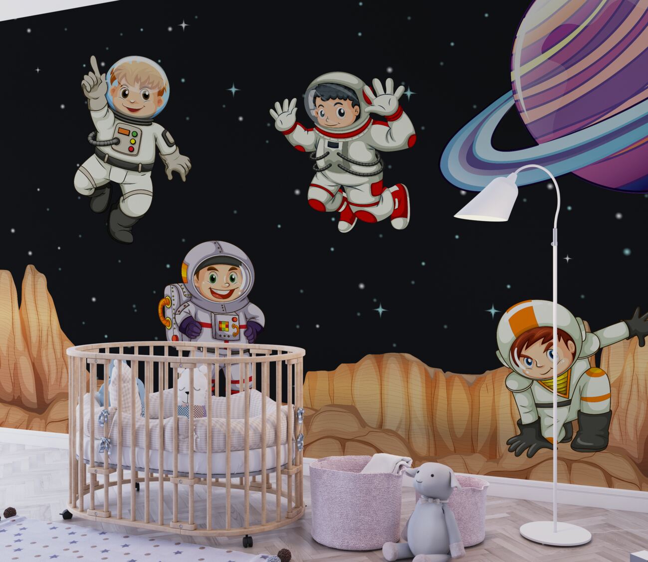 Fototapeta Młodzi astronauci studiują nową planetę