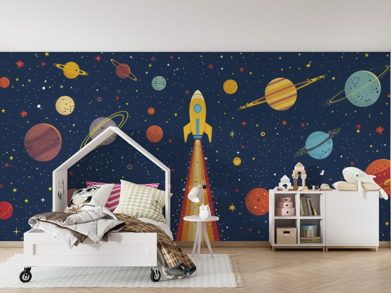 Fototapeta Rakieta otoczona różnymi planetami