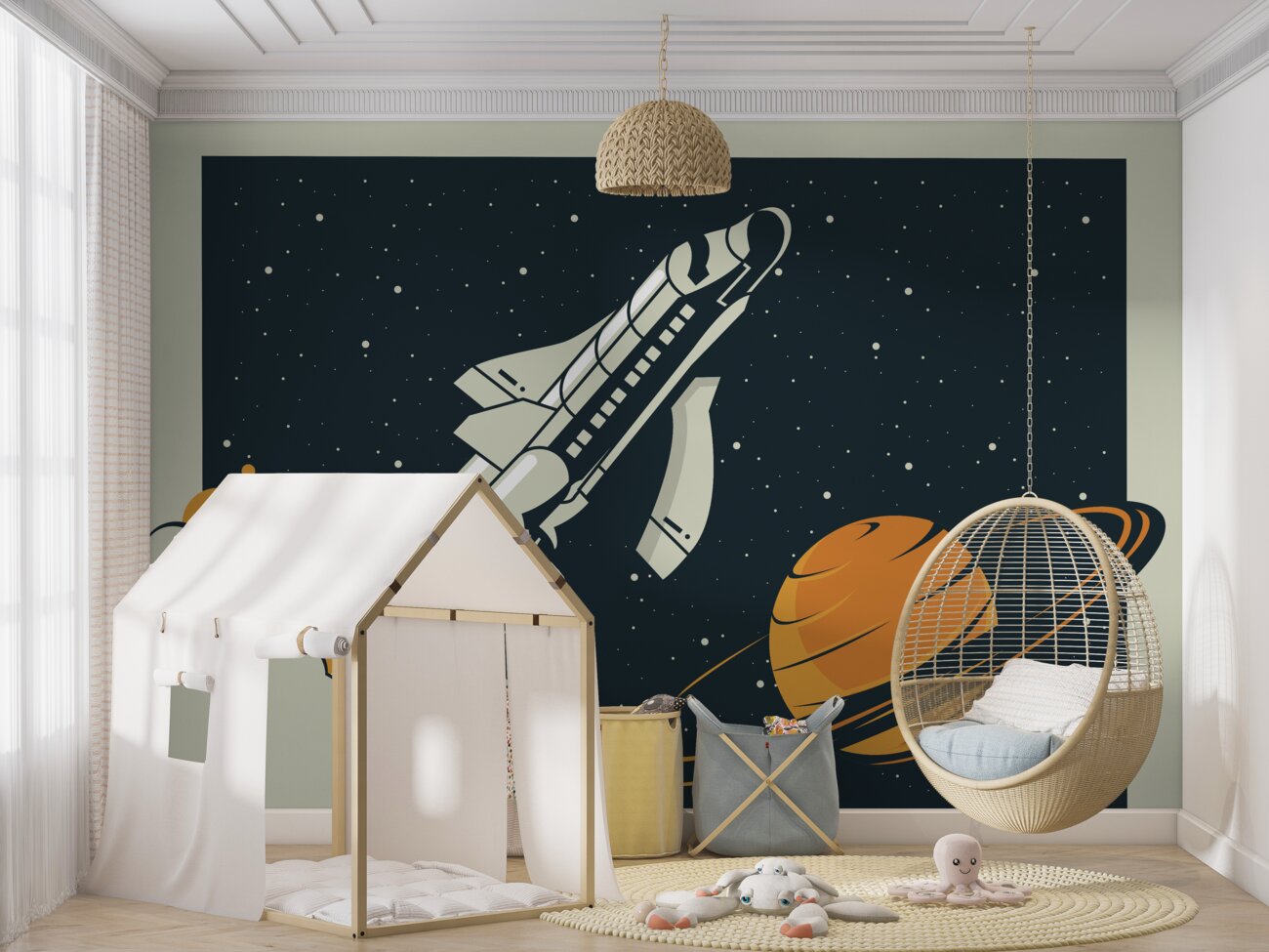 Fototapeta Rakieta leci na dużej planecie