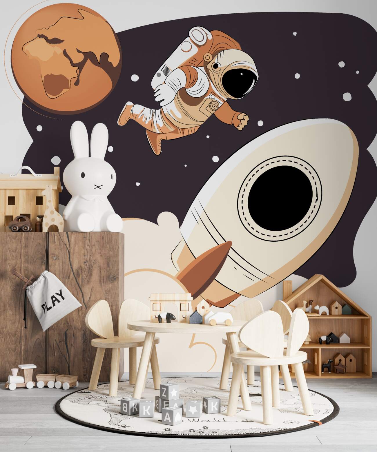 Fototapeta Astronauta między rakietą a planetą