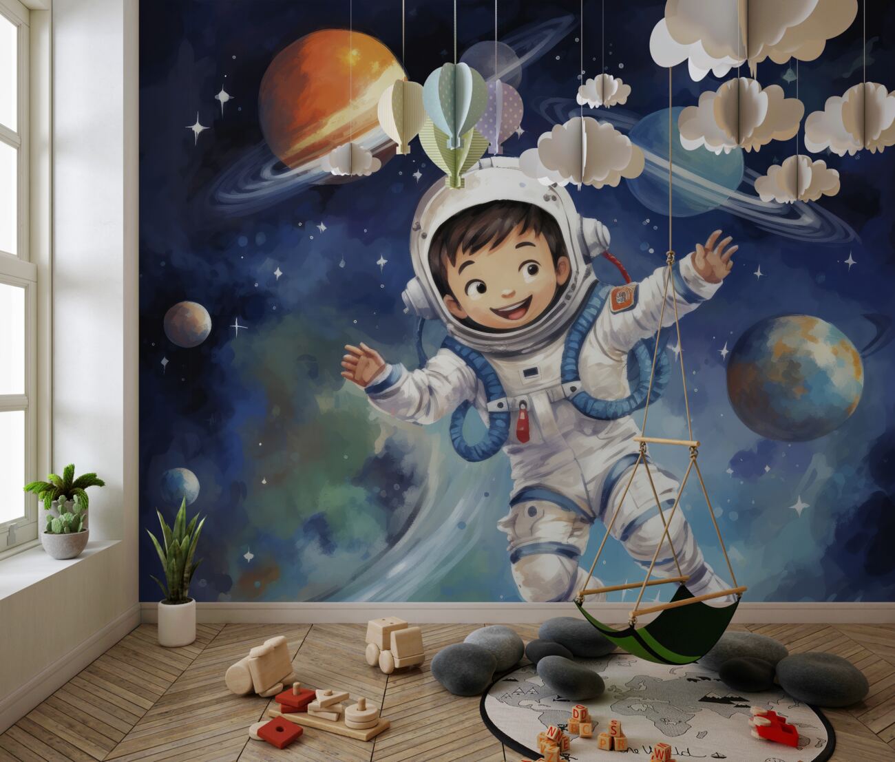 Fototapeta Zadowolony chłopiec astronauty