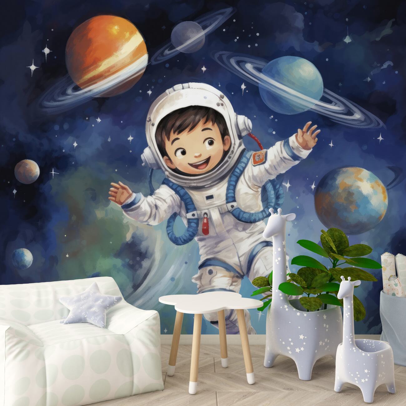 Fototapeta Zadowolony chłopiec astronauty