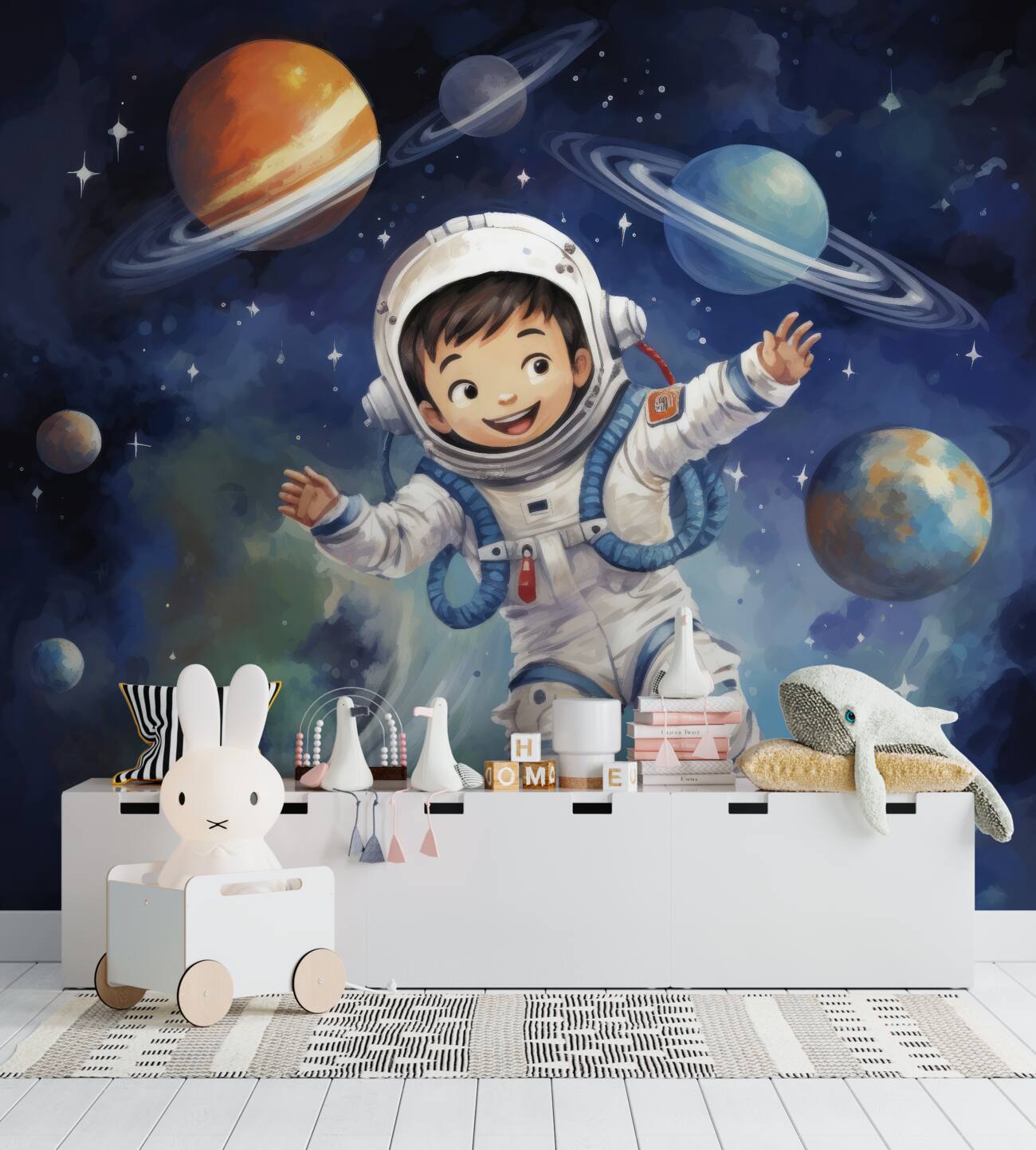 Fototapeta Zadowolony chłopiec astronauty