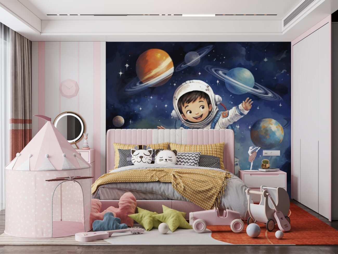 Fototapeta Zadowolony chłopiec astronauty