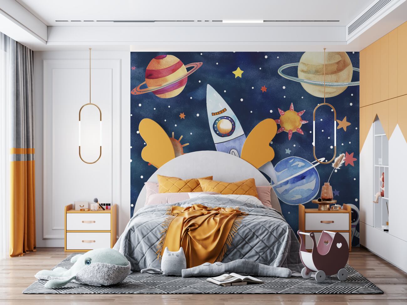 Fototapeta Astronauta, rakieta, planety i gwiazdy