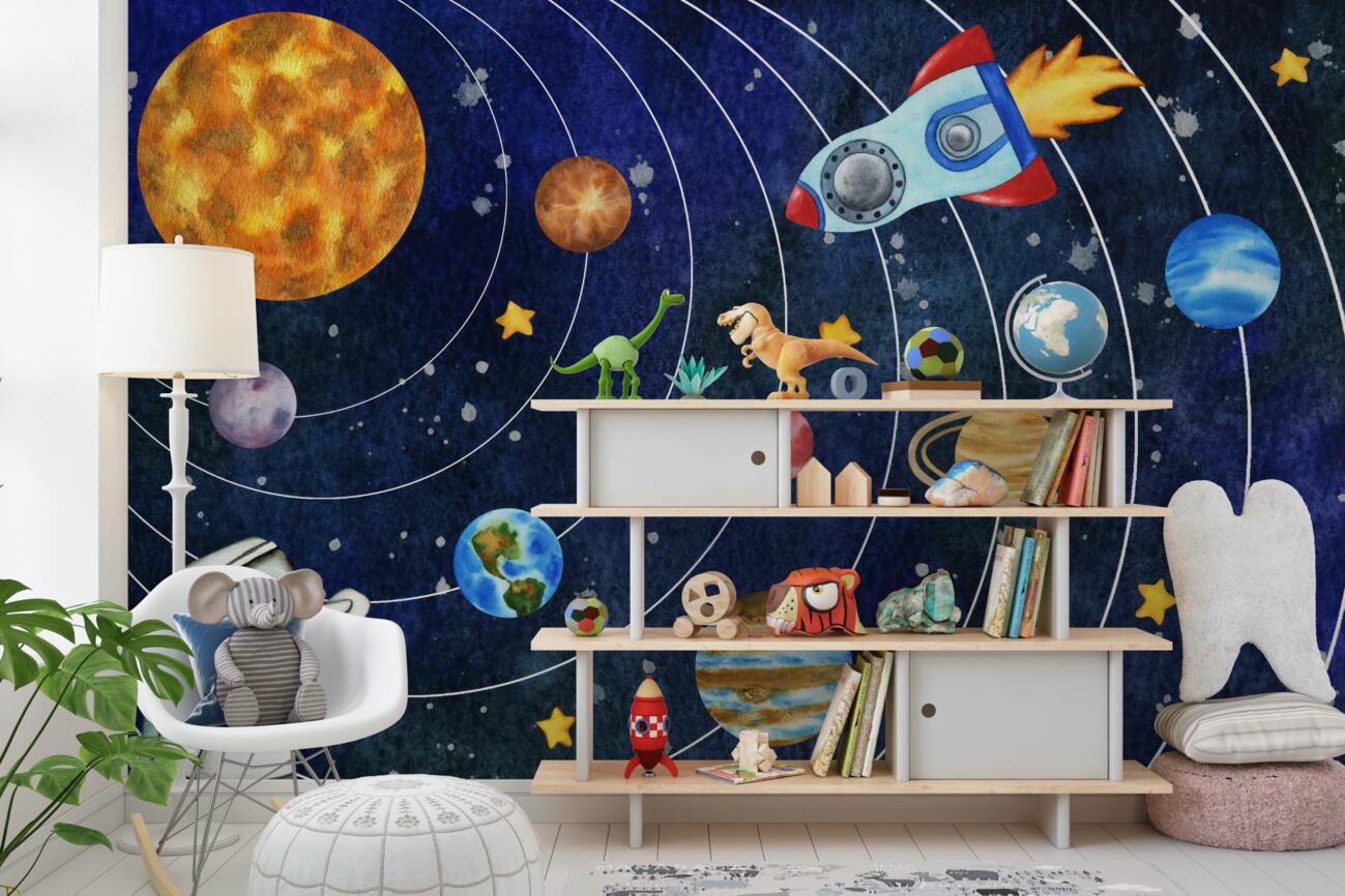 Fototapeta Astronauta patrzy na latającą rakietę