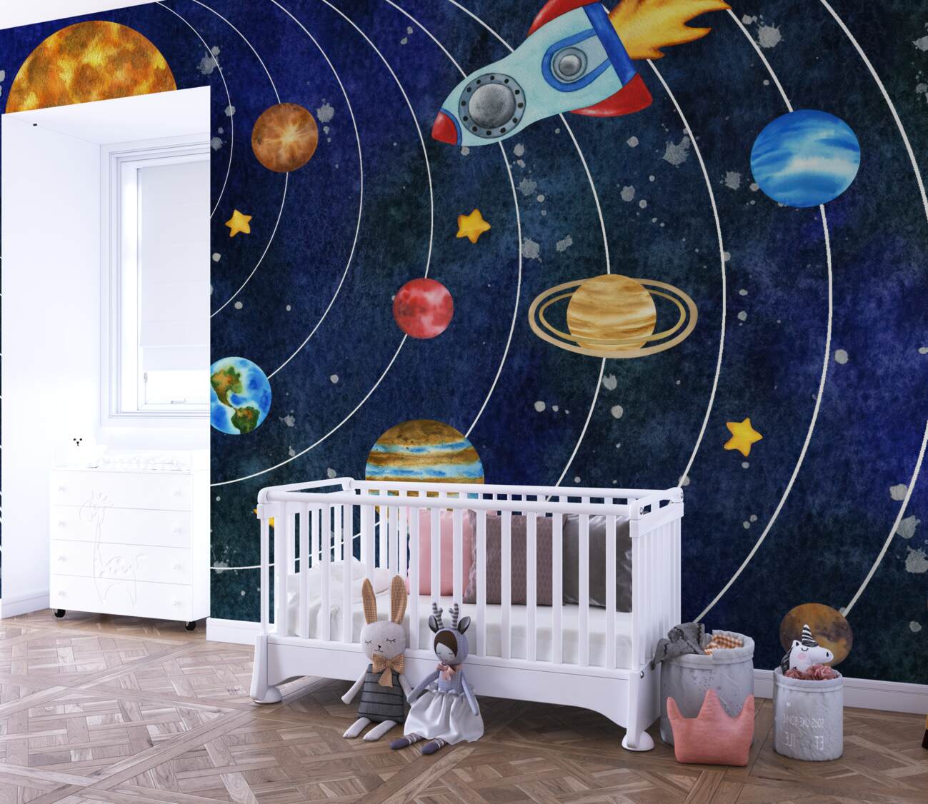 Fototapeta Astronauta patrzy na latającą rakietę