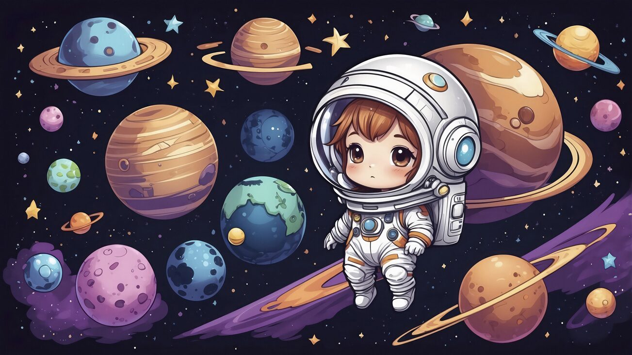 Fototapeta Astronauta otoczona planetami