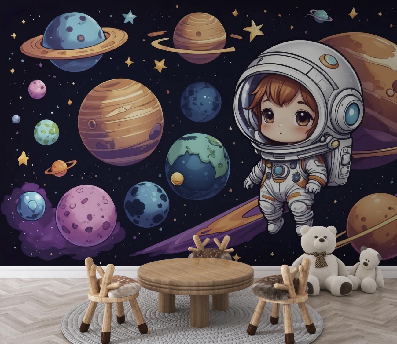Fototapeta Astronauta otoczona planetami