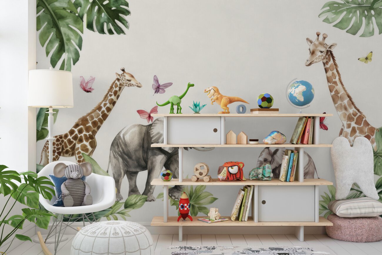 Fototapeta Dwie żyraf i dwa słonie