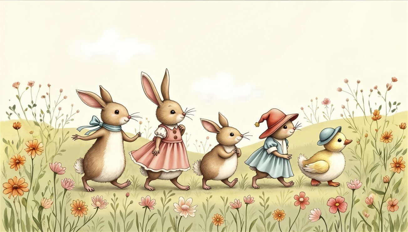 Fototapeta Bunny Family and Duck