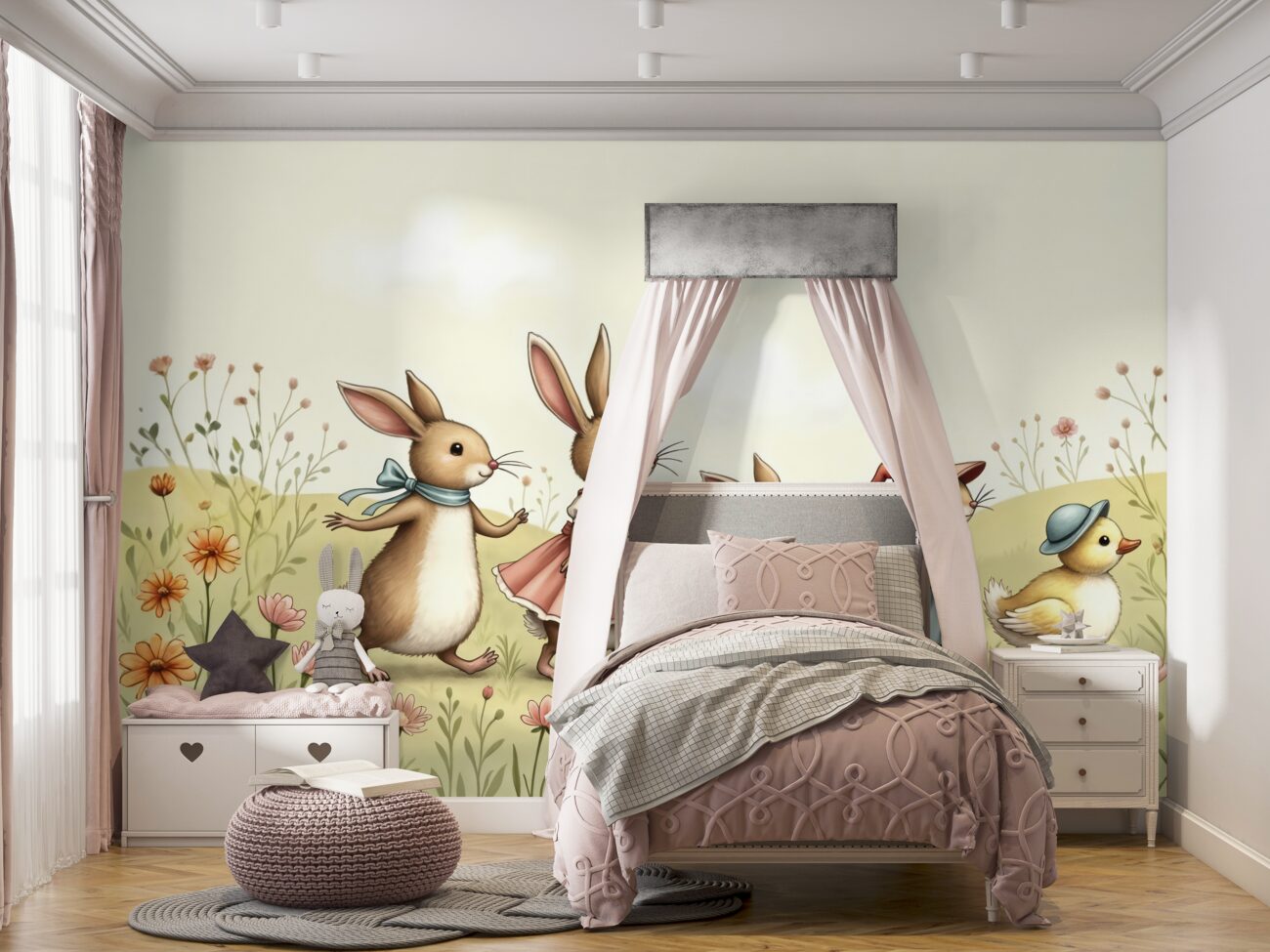 Fototapeta Bunny Family and Duck