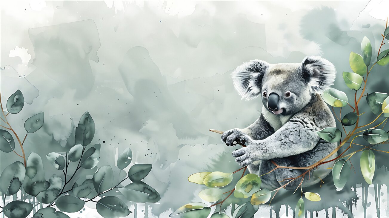 Fototapeta Koala siedzi na zielonej gałęzi