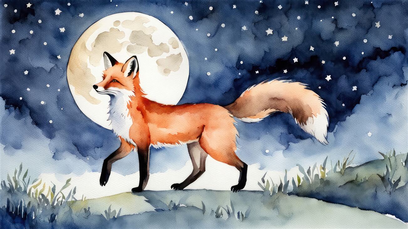 Fototapeta Fox idzie na tle pełni księżyca