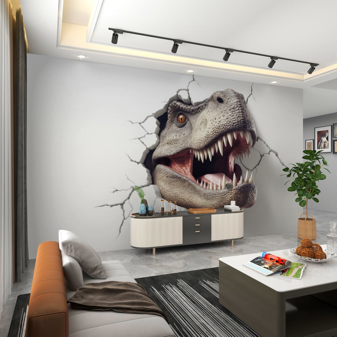 Fototapeta Dinozaur próbuje zniszczyć ścianę