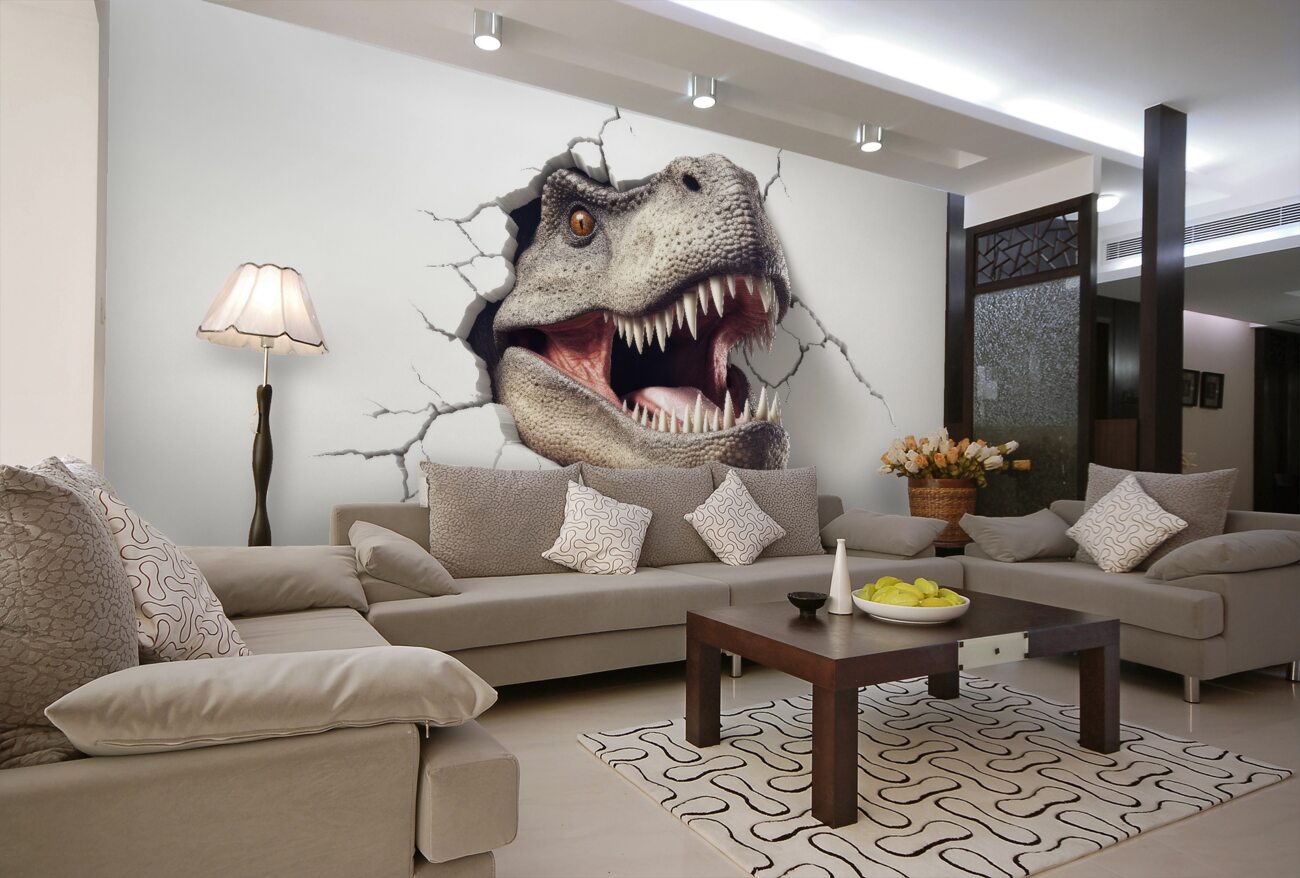 Fototapeta Dinozaur próbuje zniszczyć ścianę