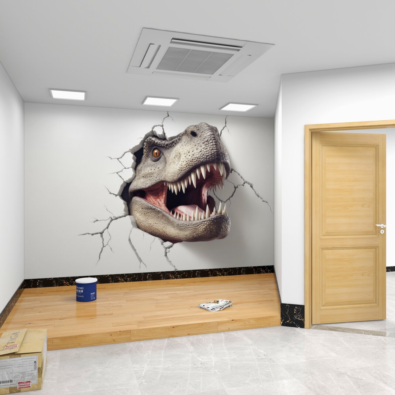 Fototapeta Dinozaur próbuje zniszczyć ścianę