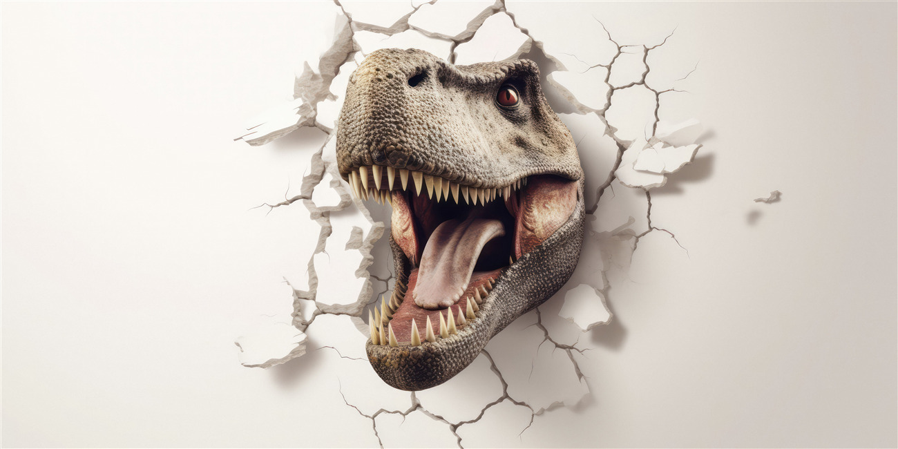Fototapeta Głowa dinozaurów łapie przez ścianę
