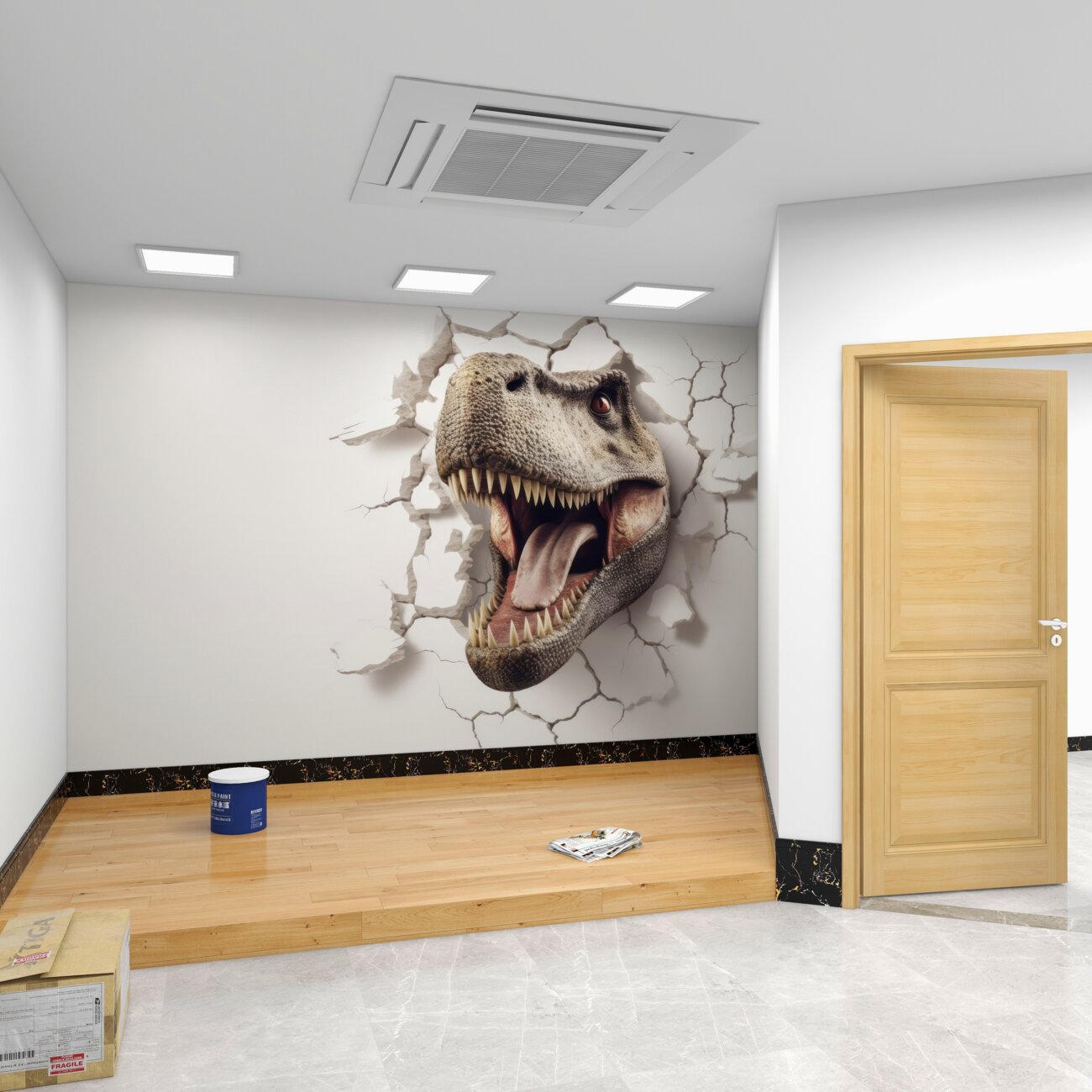Fototapeta Głowa dinozaurów łapie przez ścianę