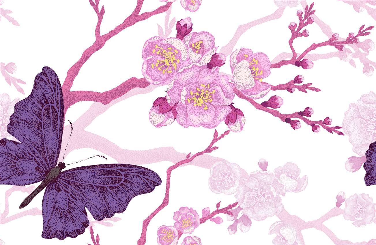 Fototapeta Fioletowy motyl i kwiaty